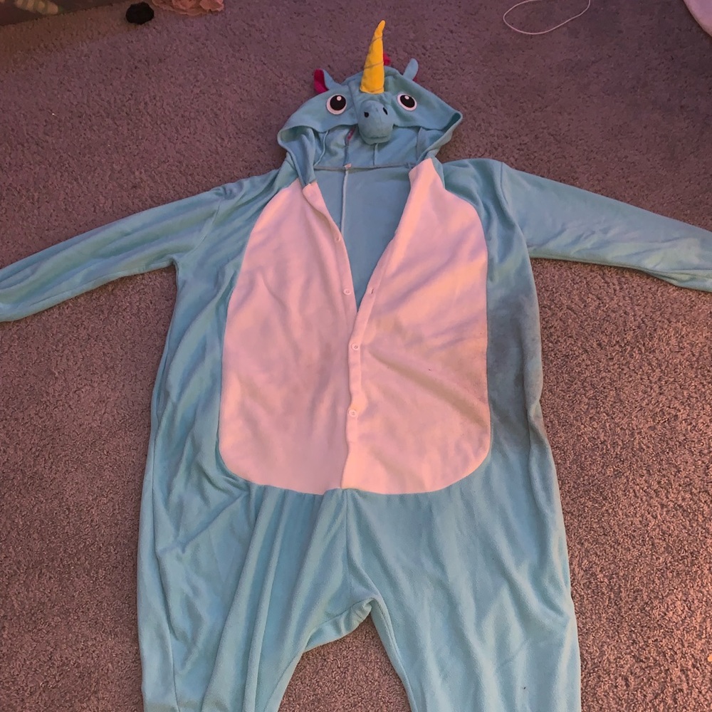 Blue Unicorn Onesie Button Up
